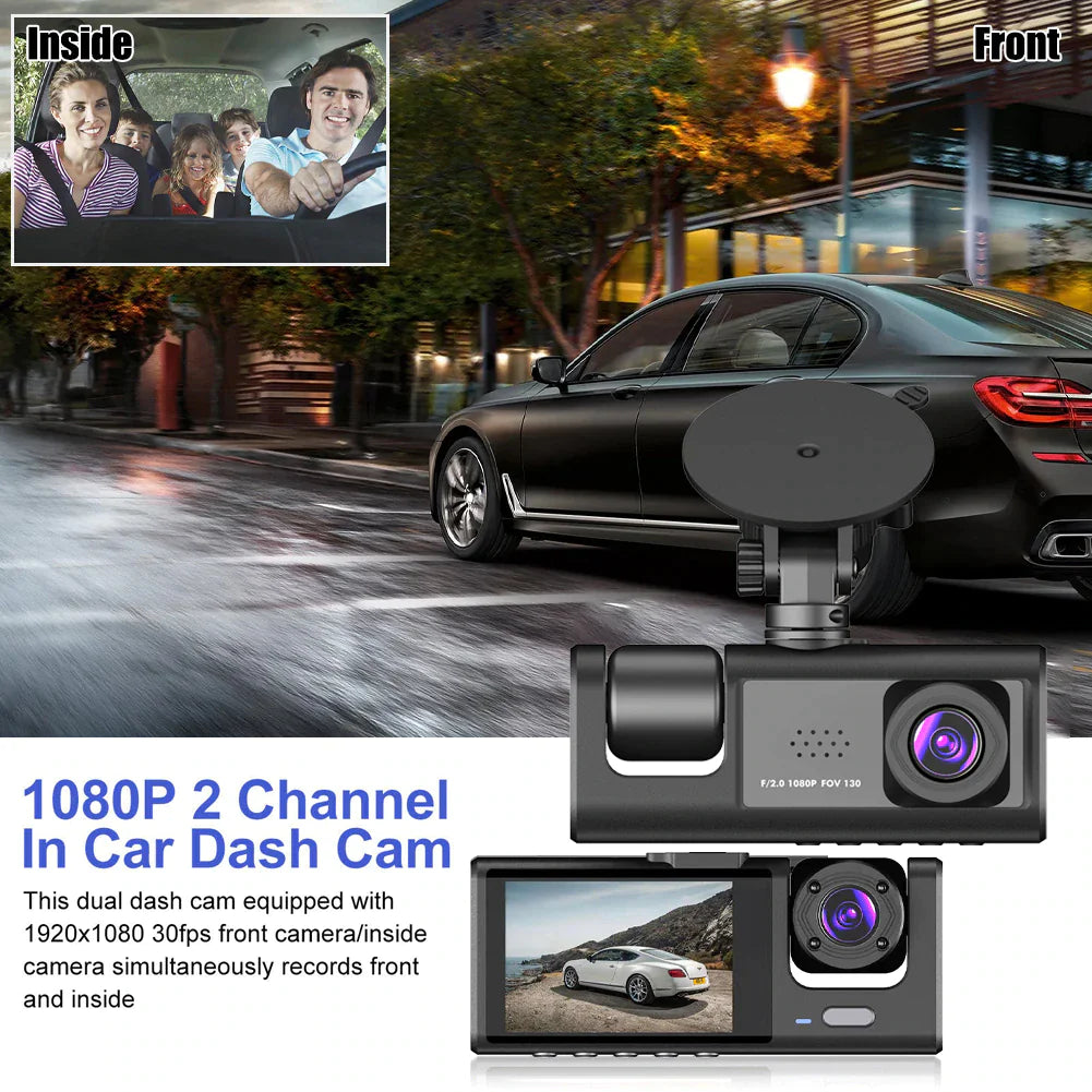 HD 1080P Triple-Lens Dash Cam - Front, Cabin, and Rear Coverage with Parking Sensor & Night Vision