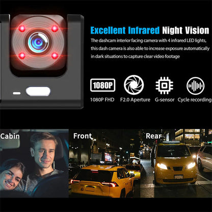 HD 1080P Triple-Lens Dash Cam - Front, Cabin, and Rear Coverage with Parking Sensor & Night Vision