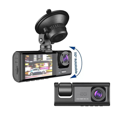 HD 1080P Triple-Lens Dash Cam - Front, Cabin, and Rear Coverage with Parking Sensor & Night Vision