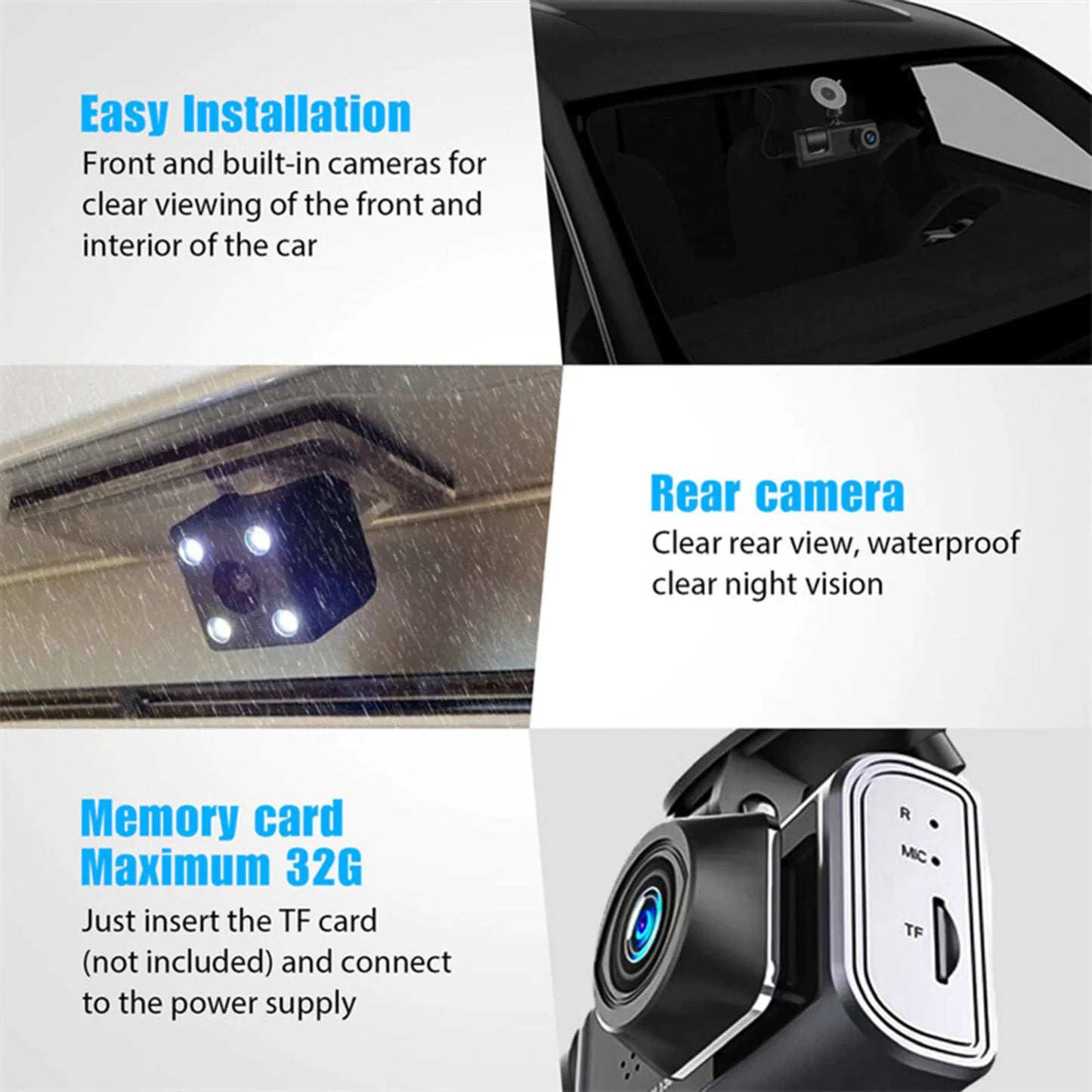 HD 1080P Triple-Lens Dash Cam - Front, Cabin, and Rear Coverage with Parking Sensor & Night Vision