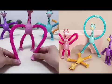 Telescopic Suction Cup Giraffe Toy, Shape-Changing Giraffe Telescopic Tube Cartoon Puzzle Suction Cup Sensory Toys, Novel Stretch and Decompress Educational Giraffe Toys